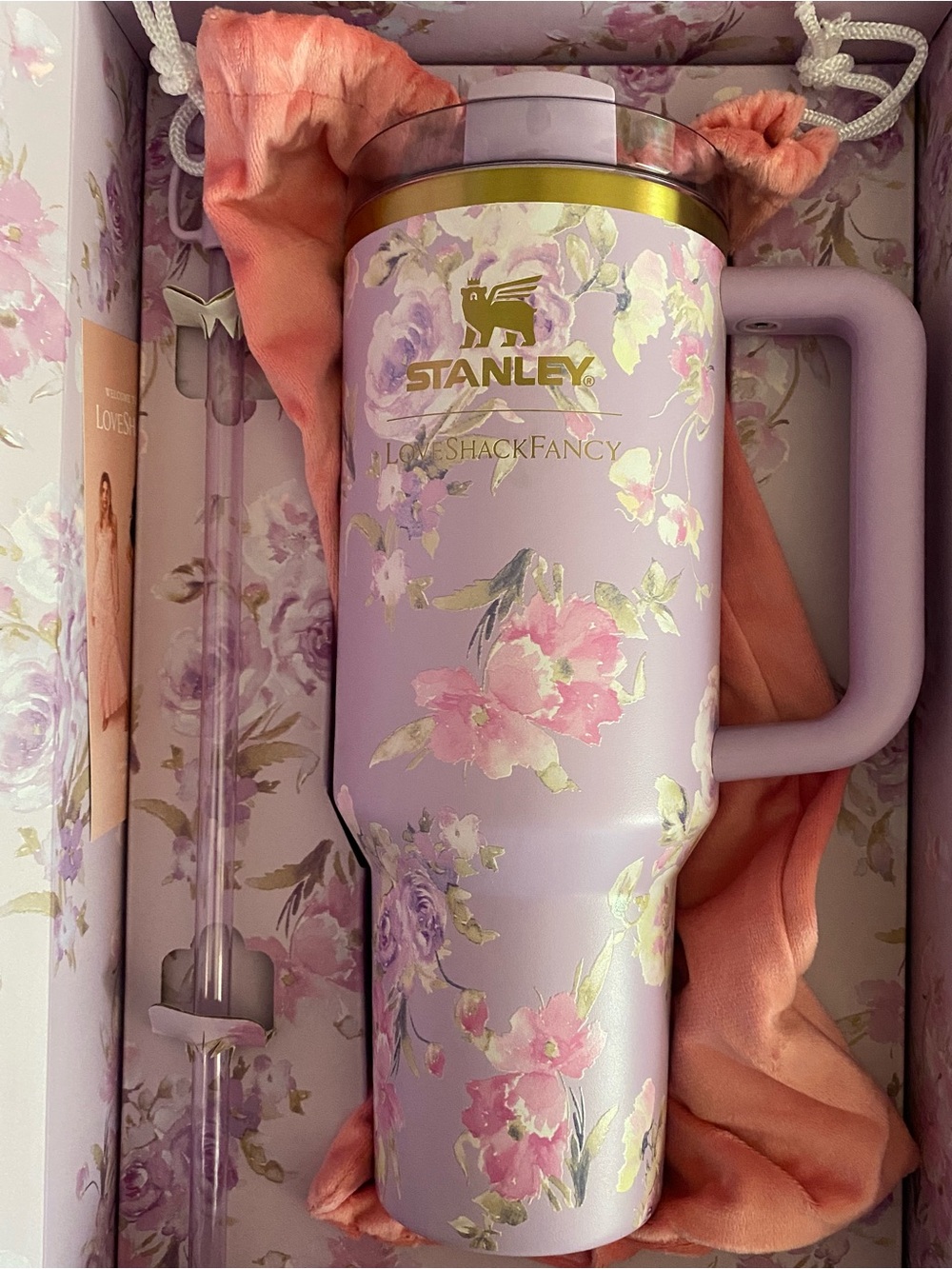 Stanley Lavender Floral Travel Tumbler with Gold Accents